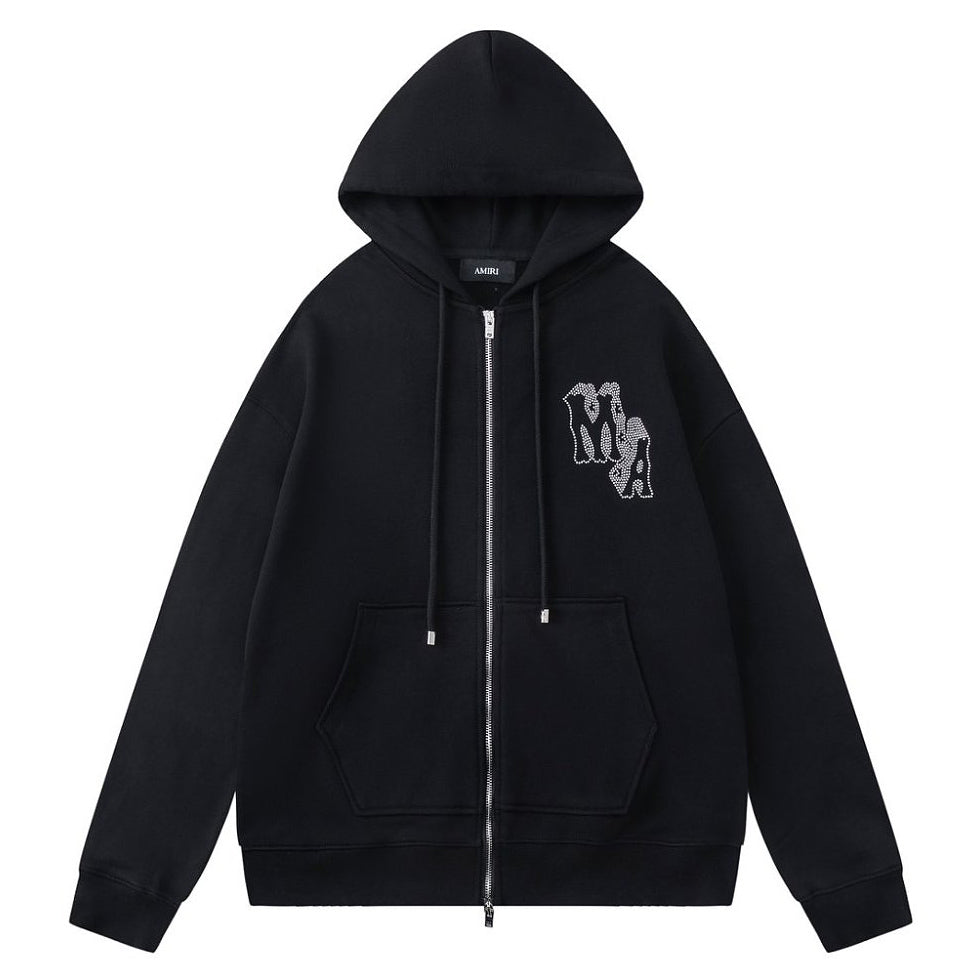 AMIRI Crystal AM Logo-print zip-up hoodie